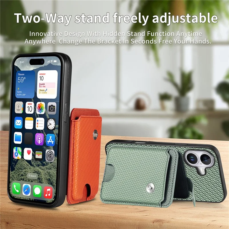 Style B C1-06 For iPhone 16 Plus Case Card Holder Leather+PC+TPU Phone Cover with Card Knife - Black
