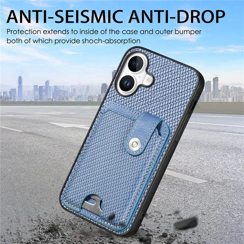 Style B C1-06 For iPhone 16 Plus Case Card Holder Leather+PC+TPU Phone Cover with Card Knife - Black