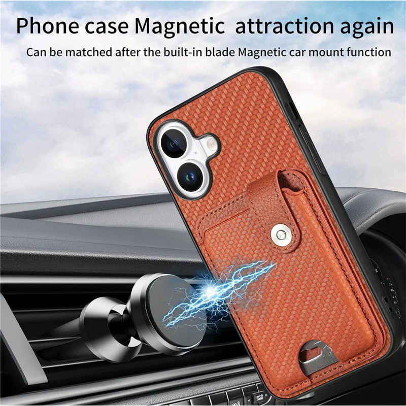 Style B C1-06 For iPhone 16 Plus Case Card Holder Leather+PC+TPU Phone Cover with Card Knife - Black
