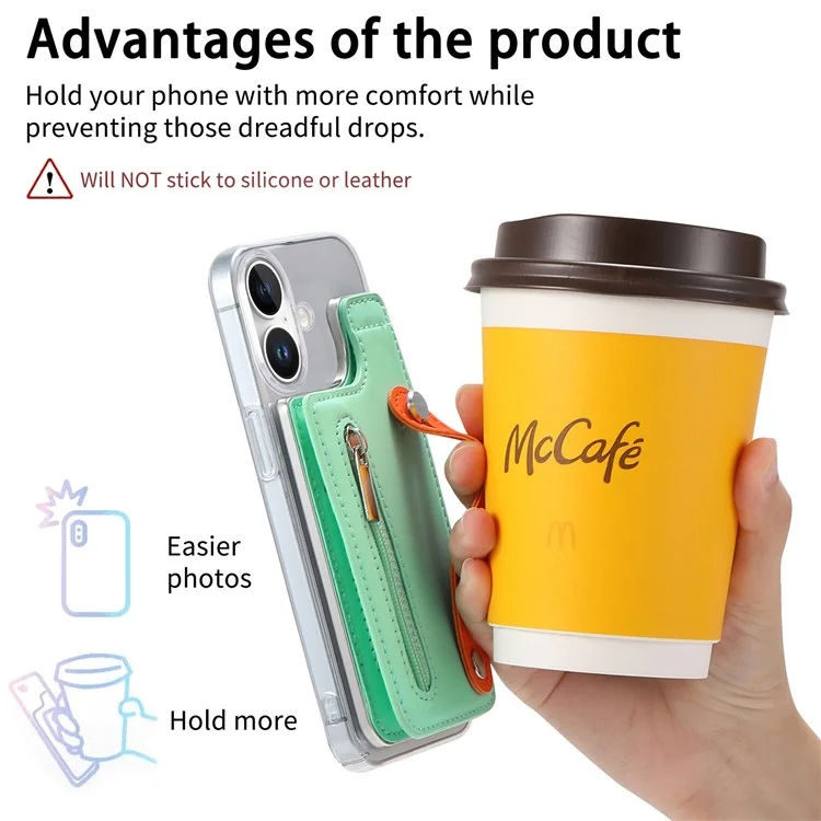 Cy2 Para Iphone 16 Plus Case de Cuero de Pulsera+pc Zipper Pocket Pocket Telep Cover Rfid Bloqueo - Verde Menta