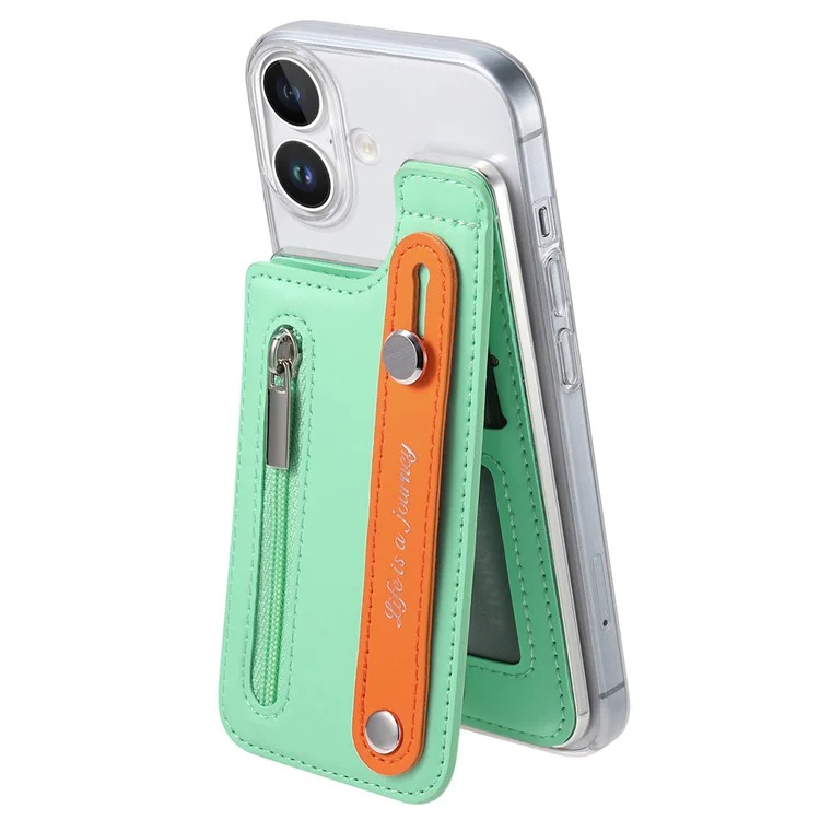 Cy2 Para Iphone 16 Plus Case de Cuero de Pulsera+pc Zipper Pocket Pocket Telep Cover Rfid Bloqueo - Verde Menta