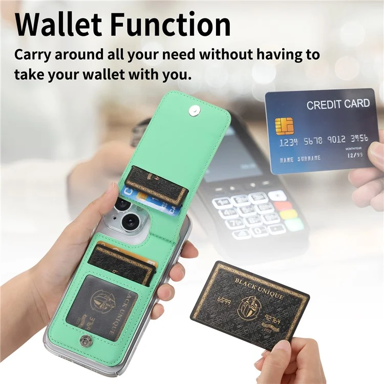 Cy2 Para Iphone 16 Plus Case de Cuero de Pulsera+pc Zipper Pocket Pocket Telep Cover Rfid Bloqueo - Verde Menta