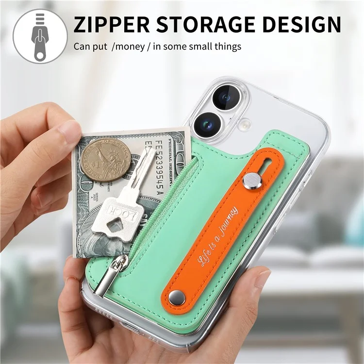 Cy2 Para Iphone 16 Plus Case de Cuero de Pulsera+pc Zipper Pocket Pocket Telep Cover Rfid Bloqueo - Verde Menta