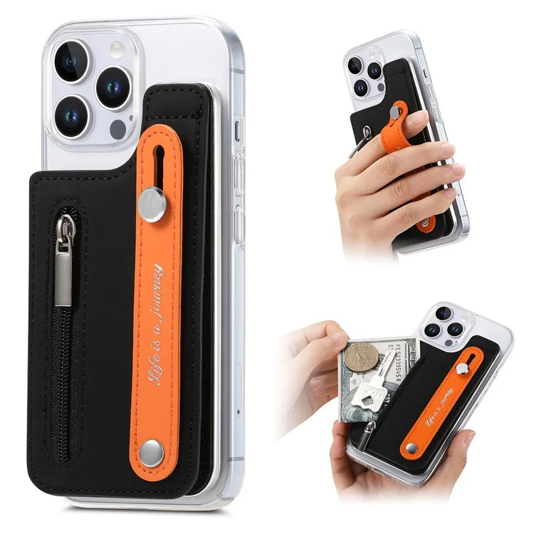 Cy2 Para Iphone 16 Pro Case Wallband Leather+PC Zipper Pocket Pocket Telep Cover Bloqueo RFID - Negro
