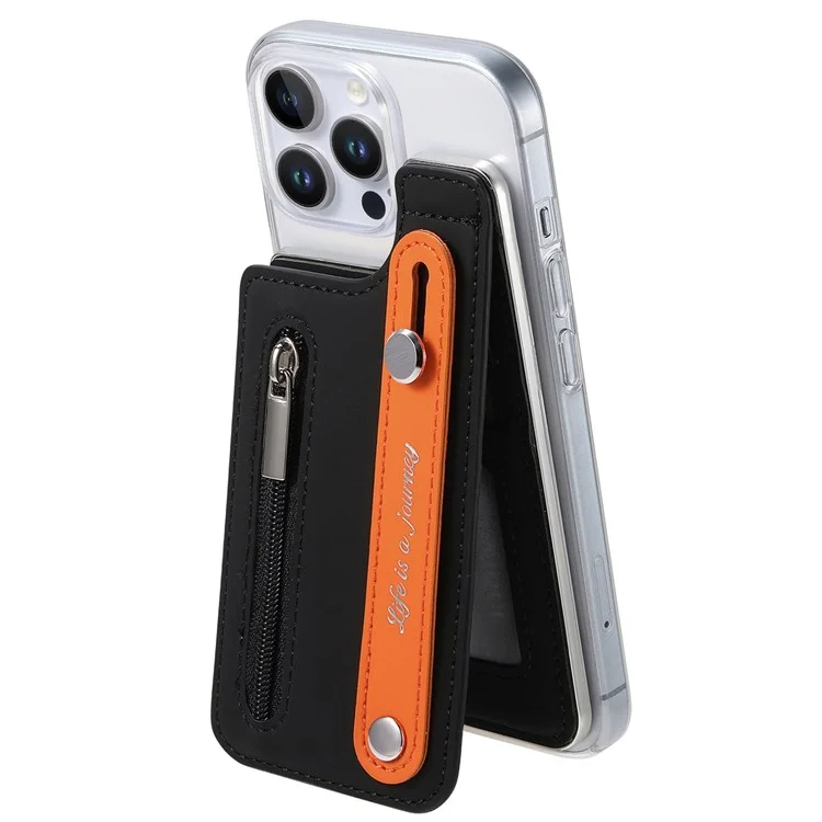 Cy2 Para Iphone 16 Pro Case Wallband Leather+PC Zipper Pocket Pocket Telep Cover Bloqueo RFID - Negro
