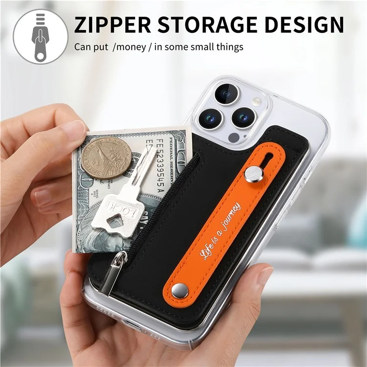 Cy2 Para Iphone 16 Pro Case Wallband Leather+PC Zipper Pocket Pocket Telep Cover Bloqueo RFID - Negro