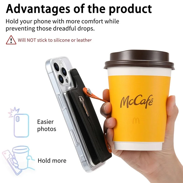 Cy2 Para Iphone 16 Pro Case Wallband Leather+PC Zipper Pocket Pocket Telep Cover Bloqueo RFID - Negro
