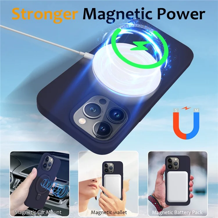 For iPhone 16 Pro Max Case Compatible with MagSafe Kickstand PC + Silicone Phone Cover - Midnight Blue
