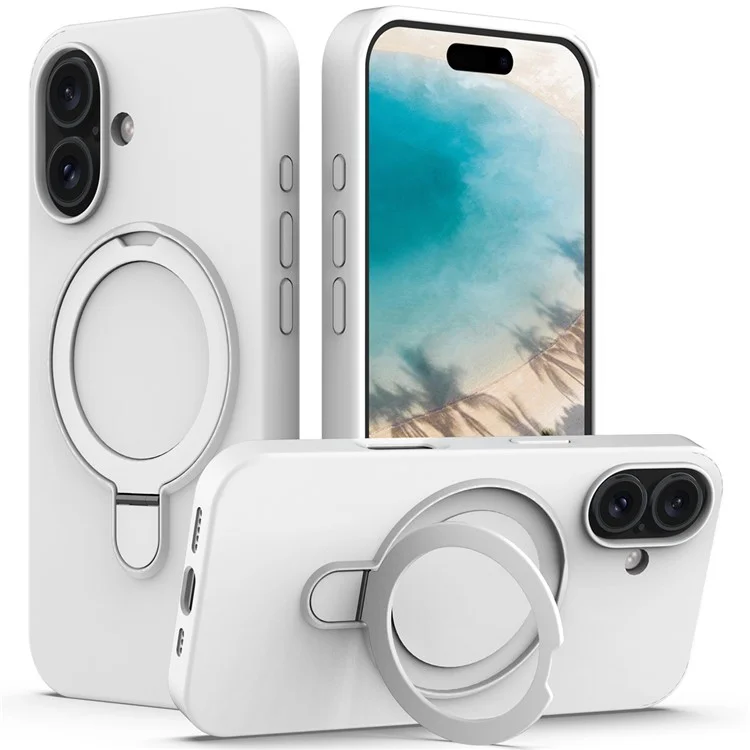For iPhone 16 Plus Case Compatible with MagSafe Kickstand PC + Silicone Phone Cover - White