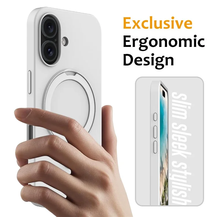 For iPhone 16 Plus Case Compatible with MagSafe Kickstand PC + Silicone Phone Cover - White