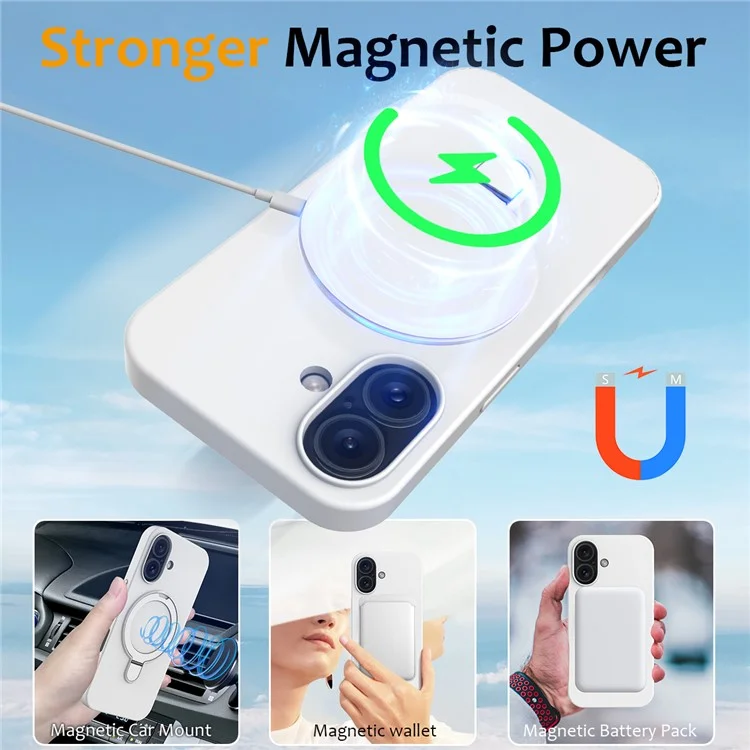 For iPhone 16 Plus Case Compatible with MagSafe Kickstand PC + Silicone Phone Cover - White