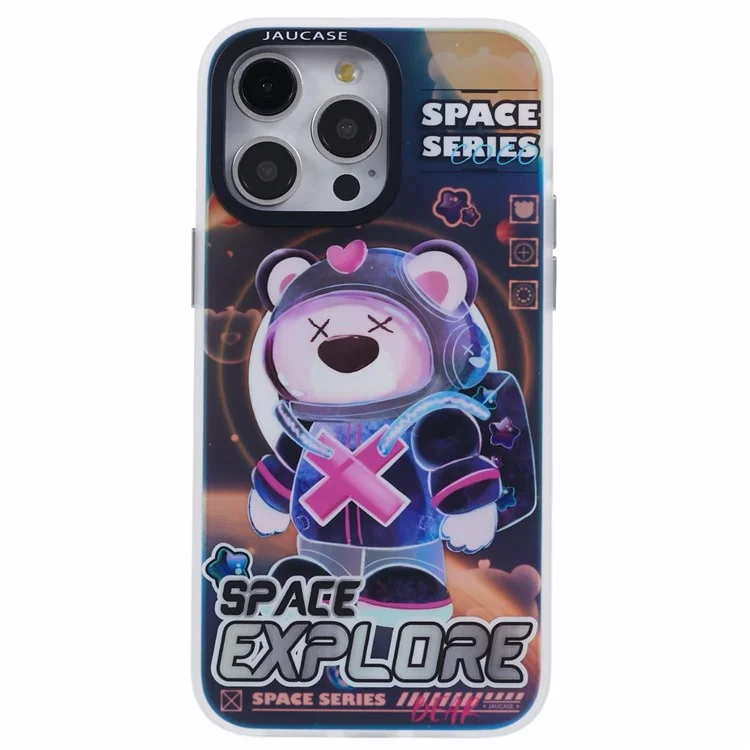 Jaucase Para Iphone 14 Pro Max Case Compatível Com MagSafe Bear Pattern PC+TPU Tampa do Telefone Fosco - Space Explore Bear