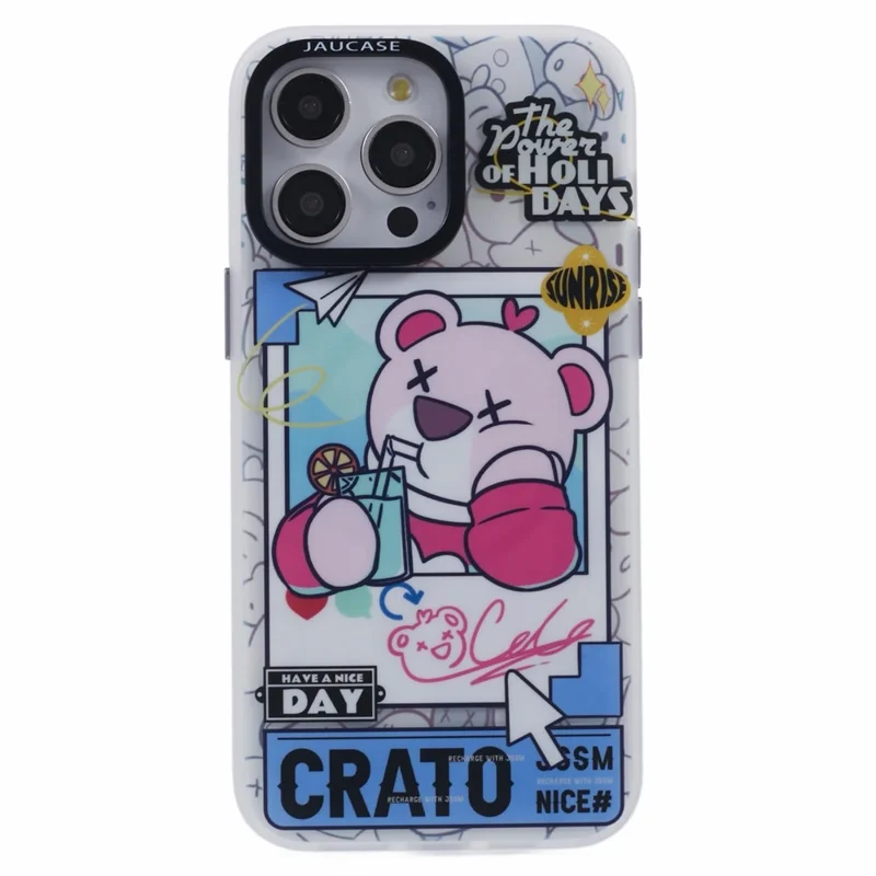 JAUCASE For iPhone 14 Pro Max Case Compatible with MagSafe Bear Pattern PC+TPU Matte Phone Cover - Summer Bear