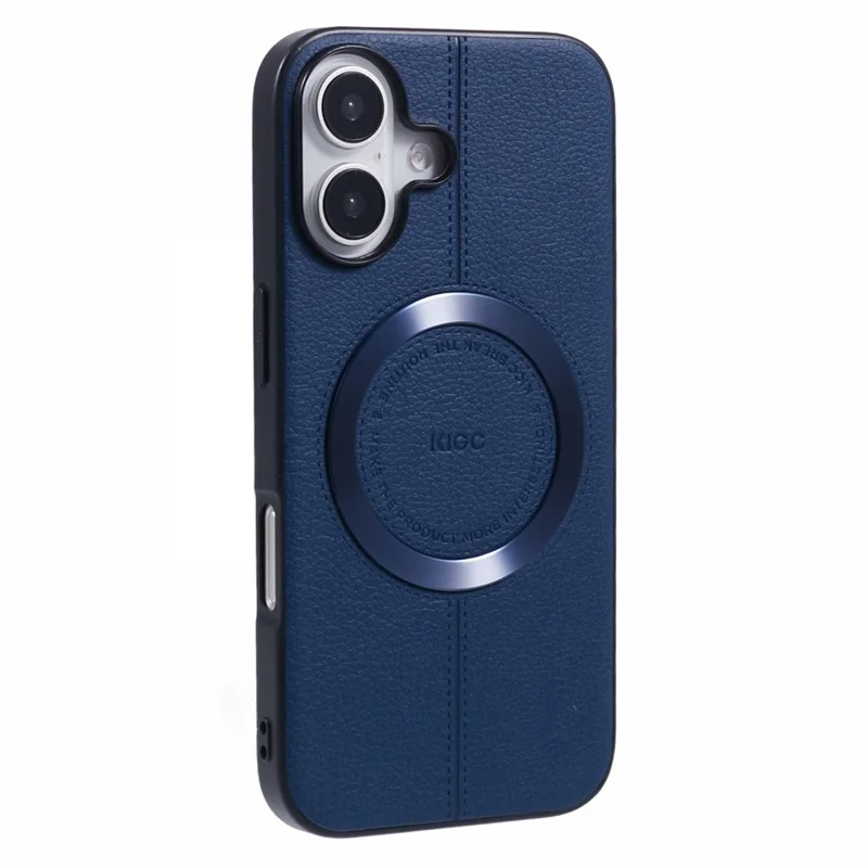 KIGC For iPhone 16 Case Compatible with MagSafe Litchi Texture Leather Coated PC+TPU Phone Cover - Blue