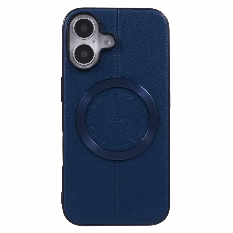 KIGC For iPhone 16 Case Compatible with MagSafe Litchi Texture Leather Coated PC+TPU Phone Cover - Blue