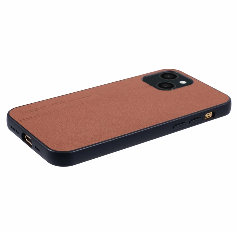 KIGC For iPhone 15 Case Litchi Texture Leather Coated PC+TPU Phone Cover - Brown