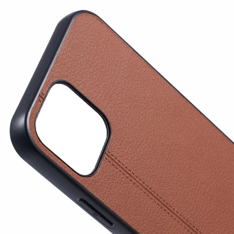 KIGC For iPhone 15 Case Litchi Texture Leather Coated PC+TPU Phone Cover - Brown