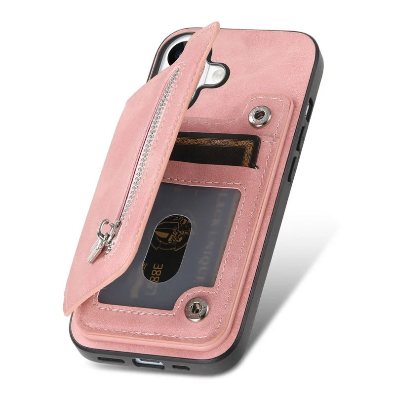 B7 Для Iphone 16 Plus Case Magnetic Съемный Держатель Карты на Молнии Кожа+телефона Tpu - Розовый