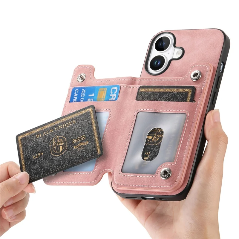 B7 Для Iphone 16 Plus Case Magnetic Съемный Держатель Карты на Молнии Кожа+телефона Tpu - Розовый