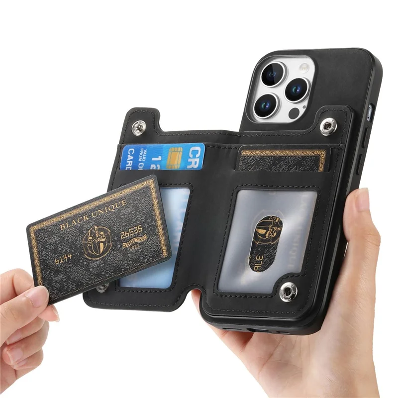 B7 Para Iphone 16 Pro Max Case Magnetic Destacável Zipper Portador de Cartão de Couro+tampa do Telefone Tpu - Preto