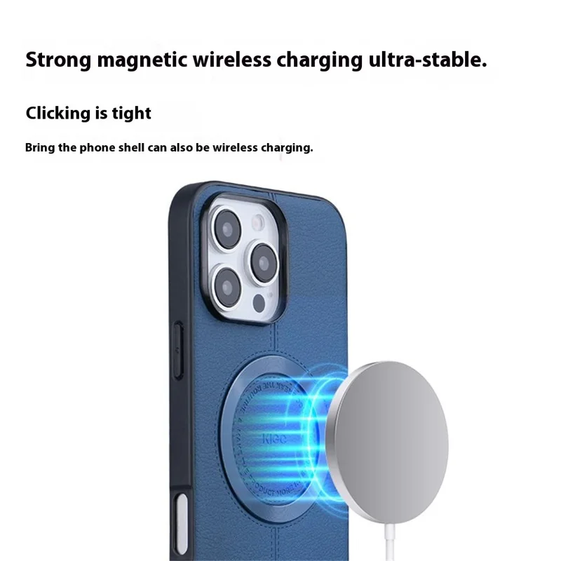 KIGC For iPhone 16 Pro Case Compatible with MagSafe Litchi Texture Leather Coated PC+TPU Phone Cover - Brown