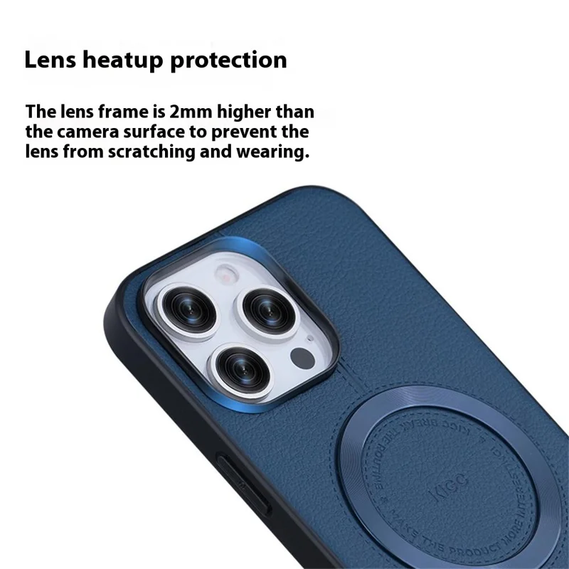 KIGC For iPhone 16 Pro Case Compatible with MagSafe Litchi Texture Leather Coated PC+TPU Phone Cover - Brown