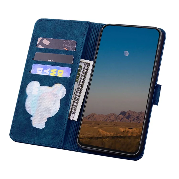 Для Google Pixel 9 / Pixel 9 Pro Case Flip Stand Кожаная Телефона Чехла Вишневой Кошка Отпечатано - Синий
