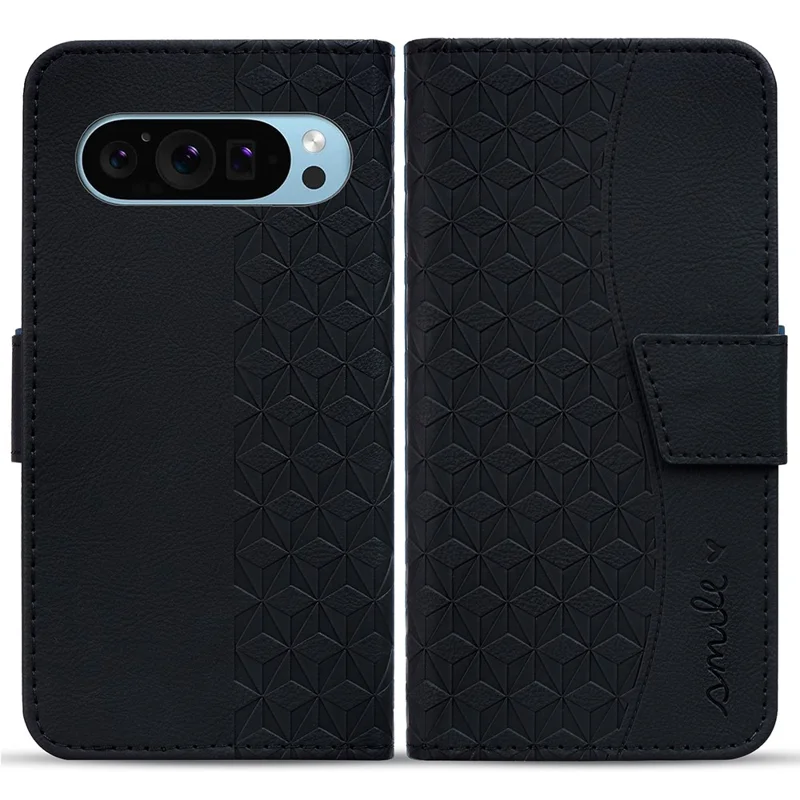Para Google Pixel 9 Pro XL Case Patrón de Rombos Vida Por Teléfono de la Billetera de Cuero - Negro