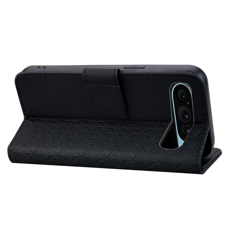 Para Google Pixel 9 Pro XL Case Patrón de Rombos Vida Por Teléfono de la Billetera de Cuero - Negro