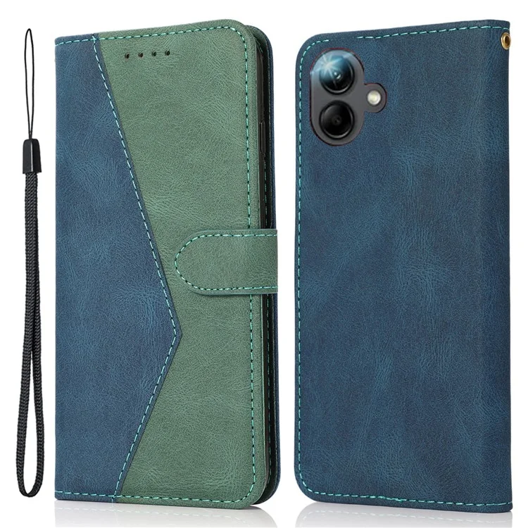 Для Samsung Galaxy A06 Cover Cover Splising Swicing Stand The Leather Phone Case с Ремешком Для Запястья - Синий+зеленый