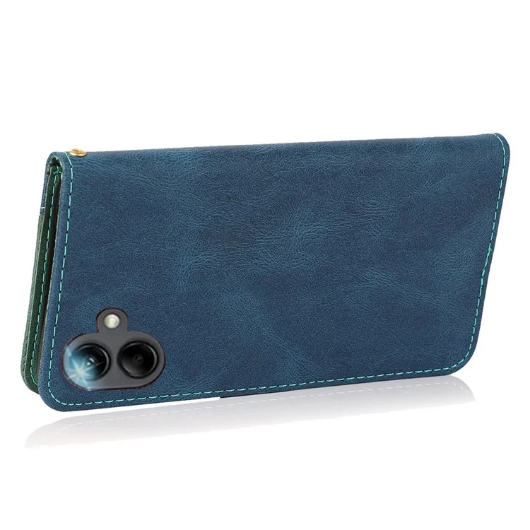 Для Samsung Galaxy A06 Cover Cover Splising Swicing Stand The Leather Phone Case с Ремешком Для Запястья - Синий+зеленый