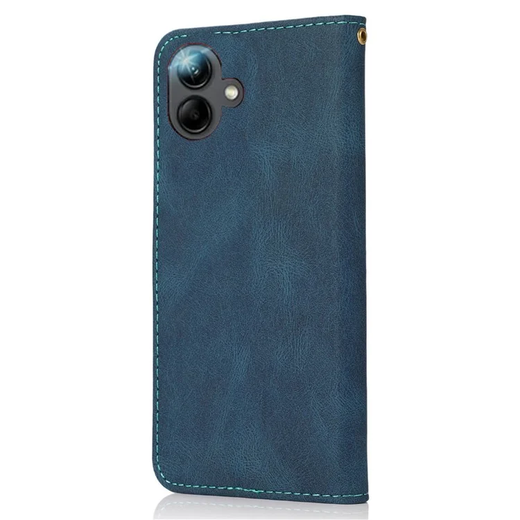 Для Samsung Galaxy A06 Cover Cover Splising Swicing Stand The Leather Phone Case с Ремешком Для Запястья - Синий+зеленый