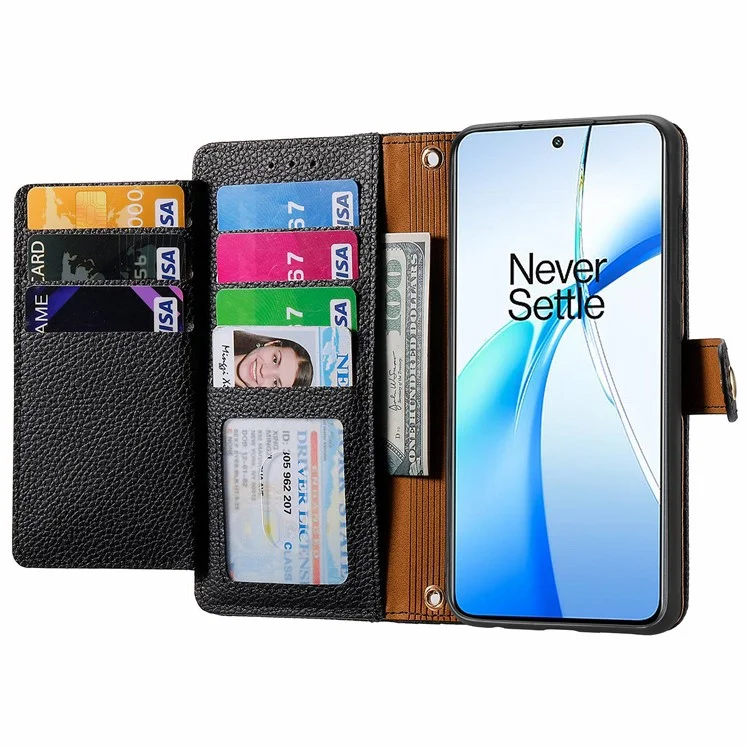 Для OnePlus Nord CE4 5G Case RFID Блокирующая на Молнии на Сайте Кожаная Кожаная Крышка Кожа - Черный