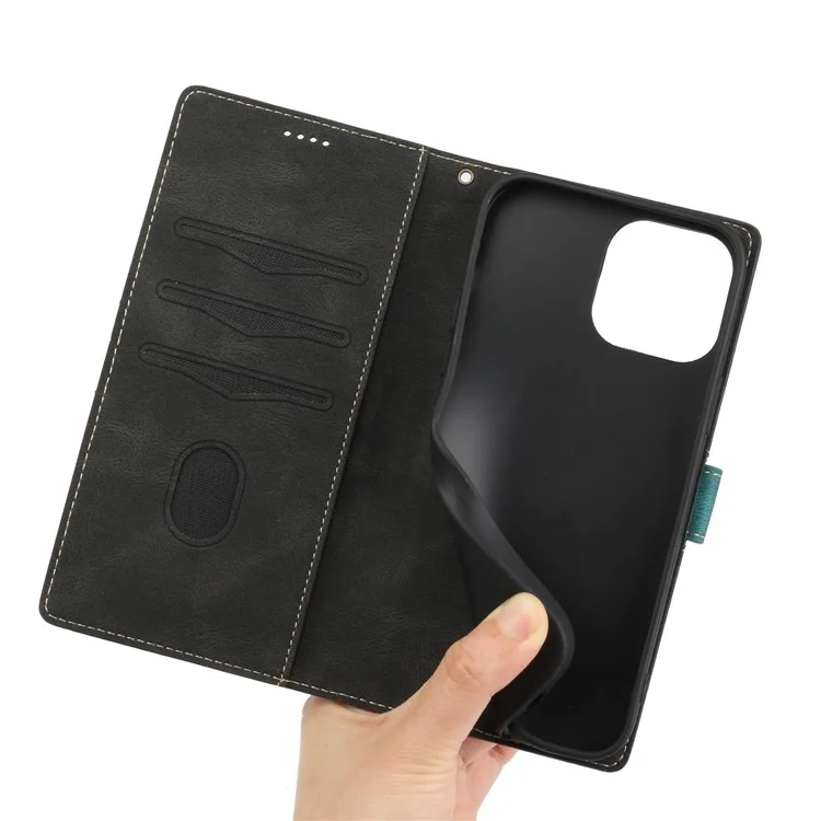 Étui portefeuille anti-chute pour iPhone 14 Pro Max, étui à rabat en cuir PU avec motif quadrillé et support - Noir