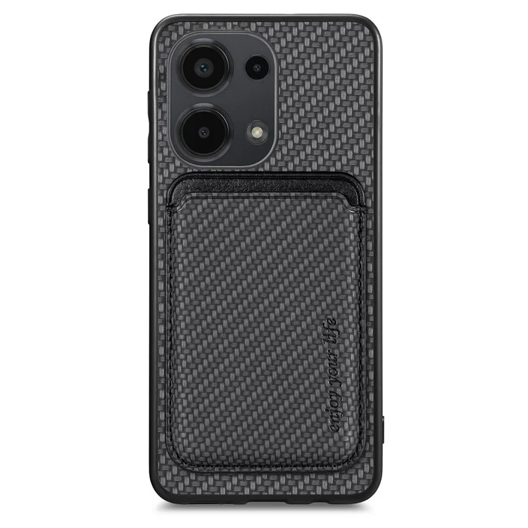 For Xiaomi Poco M6 Pro 4G / Redmi Note 13 Pro 4G Case Carbon Fiber Leather Back Cover with Detachable Magnetic Card Bag - Black