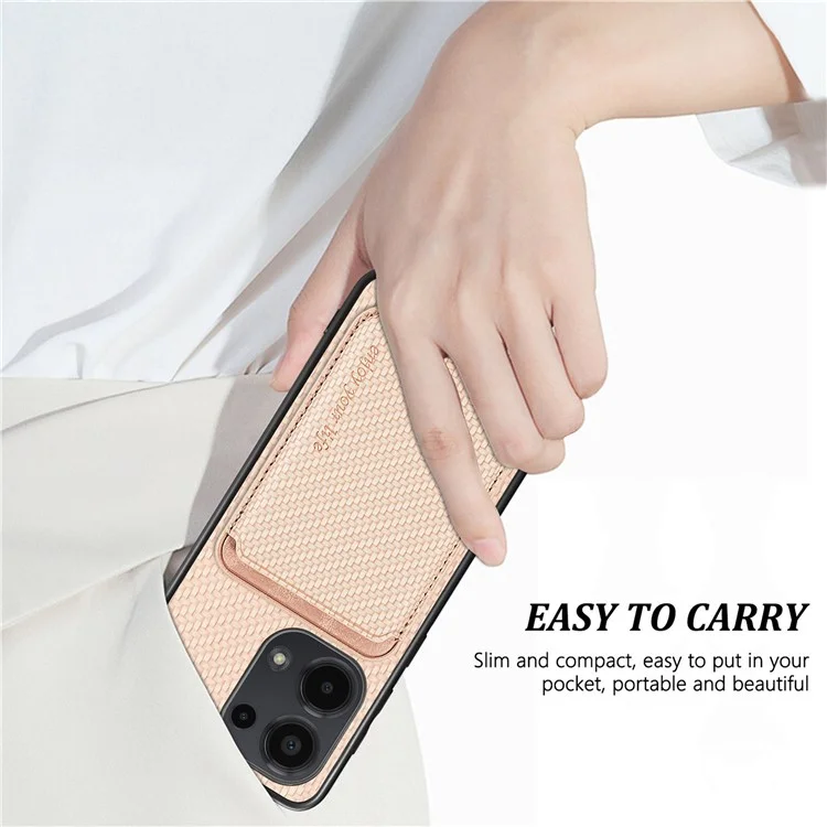 For Xiaomi Poco M6 Pro 4G / Redmi Note 13 Pro 4G Case Carbon Fiber Leather Back Cover with Detachable Magnetic Card Bag - Black