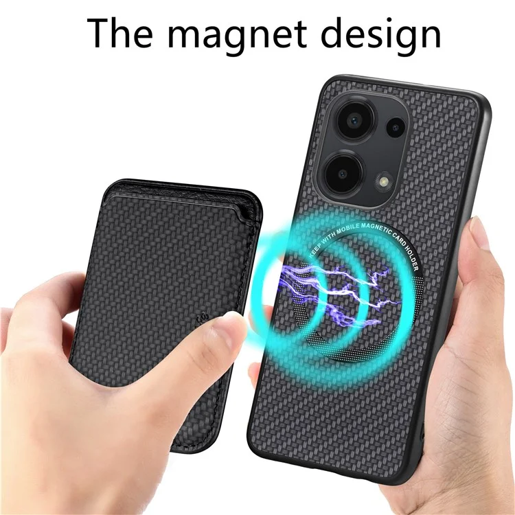 For Xiaomi Poco M6 Pro 4G / Redmi Note 13 Pro 4G Case Carbon Fiber Leather Back Cover with Detachable Magnetic Card Bag - Black