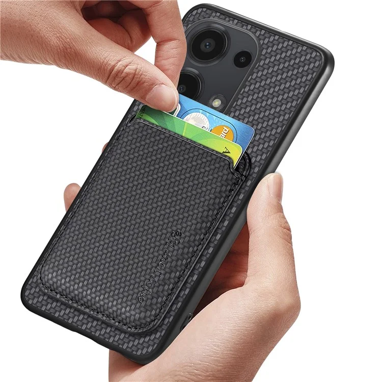 For Xiaomi Poco M6 Pro 4G / Redmi Note 13 Pro 4G Case Carbon Fiber Leather Back Cover with Detachable Magnetic Card Bag - Black