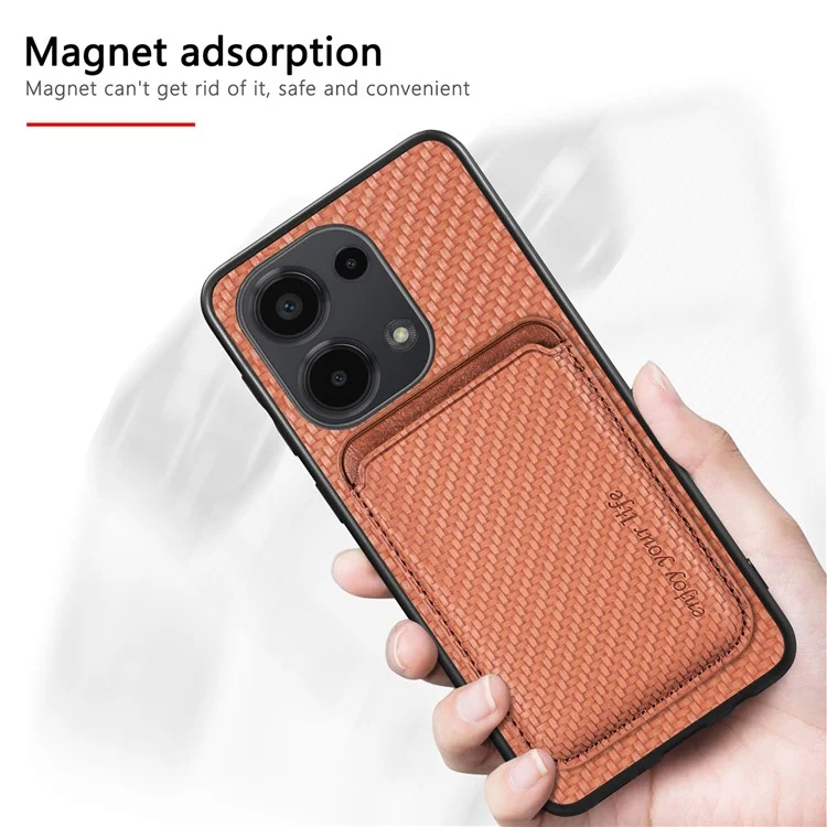 For Xiaomi Poco M6 Pro 4G / Redmi Note 13 Pro 4G Case Carbon Fiber Leather Back Cover with Detachable Magnetic Card Bag - Black