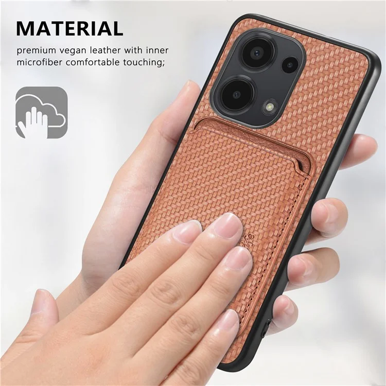 For Xiaomi Poco M6 Pro 4G / Redmi Note 13 Pro 4G Case Carbon Fiber Leather Back Cover with Detachable Magnetic Card Bag - Black