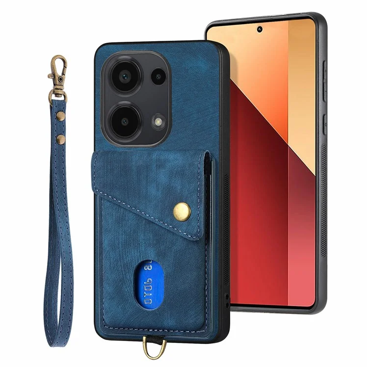 D1 Для Xiaomi Poco M6 Pro 4G / Redmi Note 13 Pro 4G Retro Case Slot Card Card Slot Kickstand Leather + TPU Phone Cover - Синий