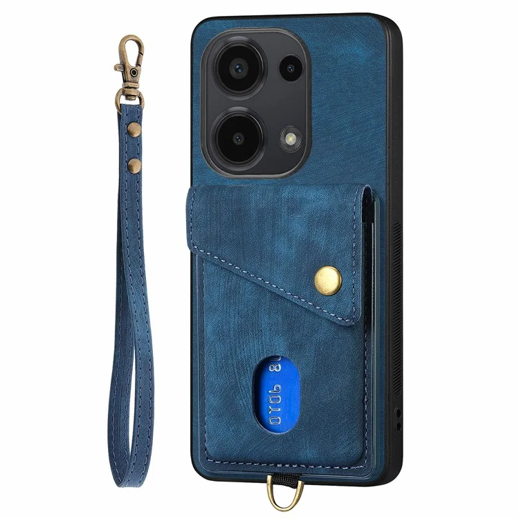 D1 Для Xiaomi Poco M6 Pro 4G / Redmi Note 13 Pro 4G Retro Case Slot Card Card Slot Kickstand Leather + TPU Phone Cover - Синий