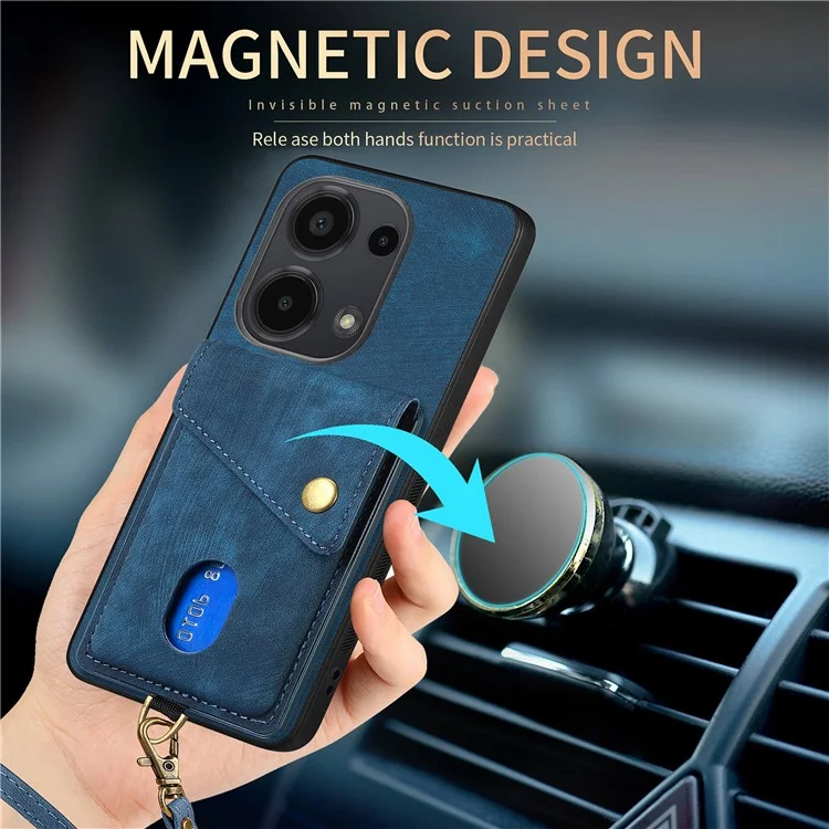 D1 Для Xiaomi Poco M6 Pro 4G / Redmi Note 13 Pro 4G Retro Case Slot Card Card Slot Kickstand Leather + TPU Phone Cover - Синий