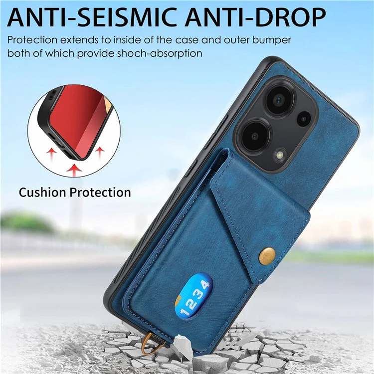 D1 Для Xiaomi Poco M6 Pro 4G / Redmi Note 13 Pro 4G Retro Case Slot Card Card Slot Kickstand Leather + TPU Phone Cover - Синий