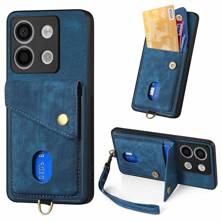 D1 Для Xiaomi Poco X6 5G / Redmi Note 13 Pro 5g Retro Case Card Slot Card Card Leather + Tpu Phone Cover - Синий