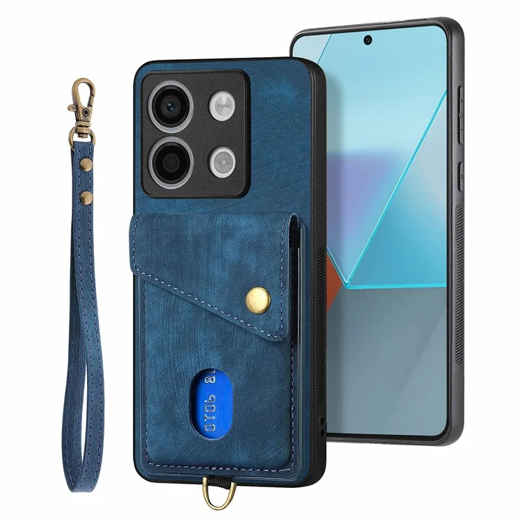 D1 Для Xiaomi Poco X6 5G / Redmi Note 13 Pro 5g Retro Case Card Slot Card Card Leather + Tpu Phone Cover - Синий