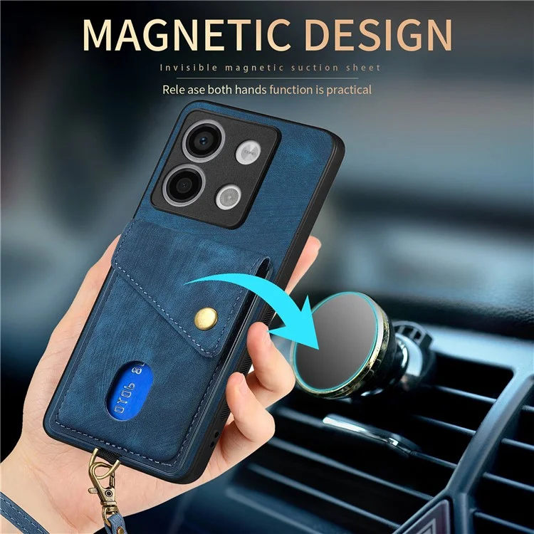 D1 Для Xiaomi Poco X6 5G / Redmi Note 13 Pro 5g Retro Case Card Slot Card Card Leather + Tpu Phone Cover - Синий