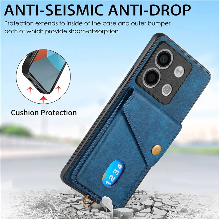 D1 Для Xiaomi Poco X6 5G / Redmi Note 13 Pro 5g Retro Case Card Slot Card Card Leather + Tpu Phone Cover - Синий