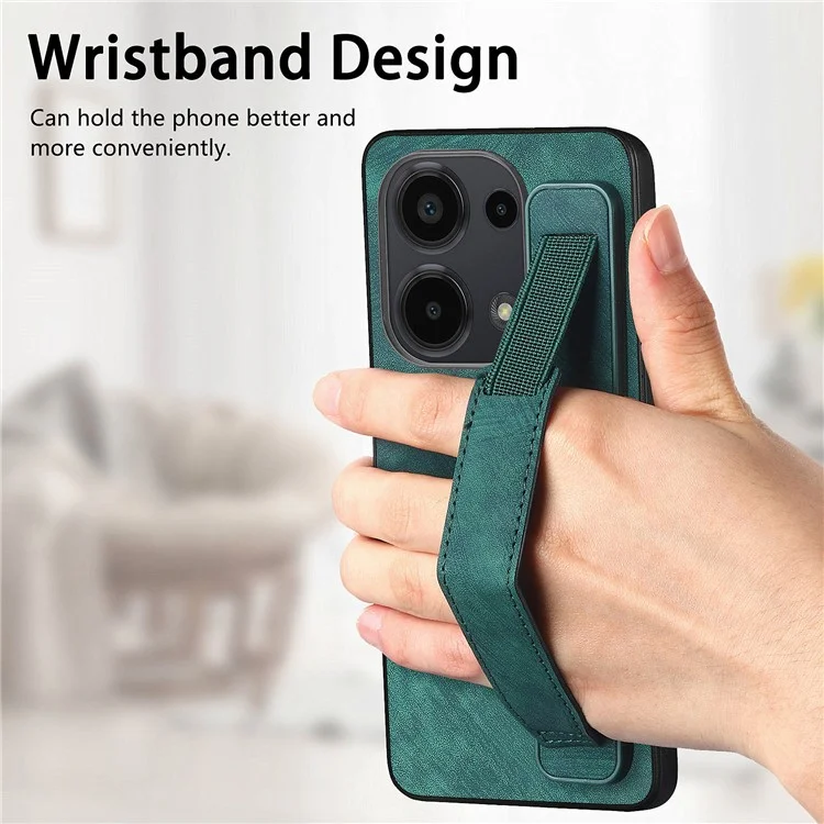 D11 Для Xiaomi Poco M6 Pro 4G / Redmi Note 13 Pro 4G Case Bristand Leather + Tpu Phone Cover - Зеленый