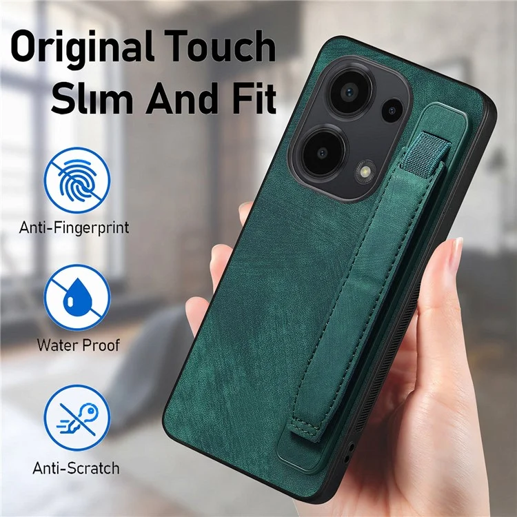 D11 Для Xiaomi Poco M6 Pro 4G / Redmi Note 13 Pro 4G Case Bristand Leather + Tpu Phone Cover - Зеленый